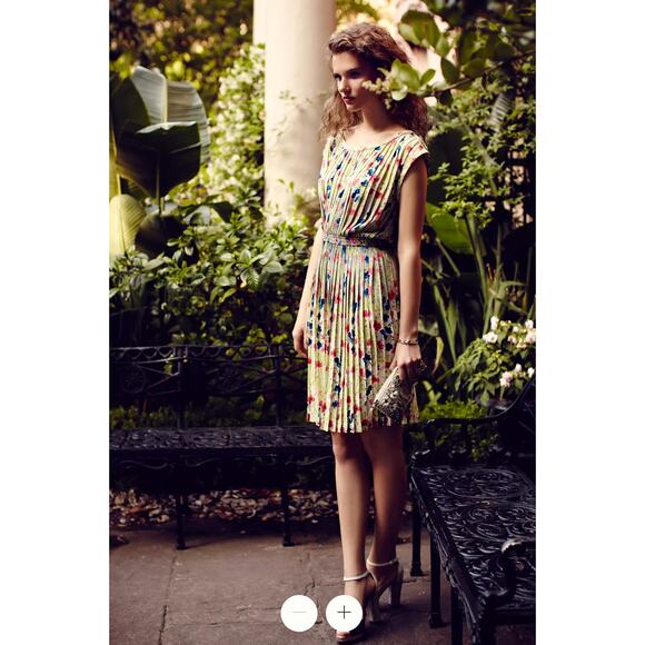 NEW! Anthropologie S Meadowlight Pleated Dress Fit&Flare Floral Elastic Waist - Picture 11 of 15